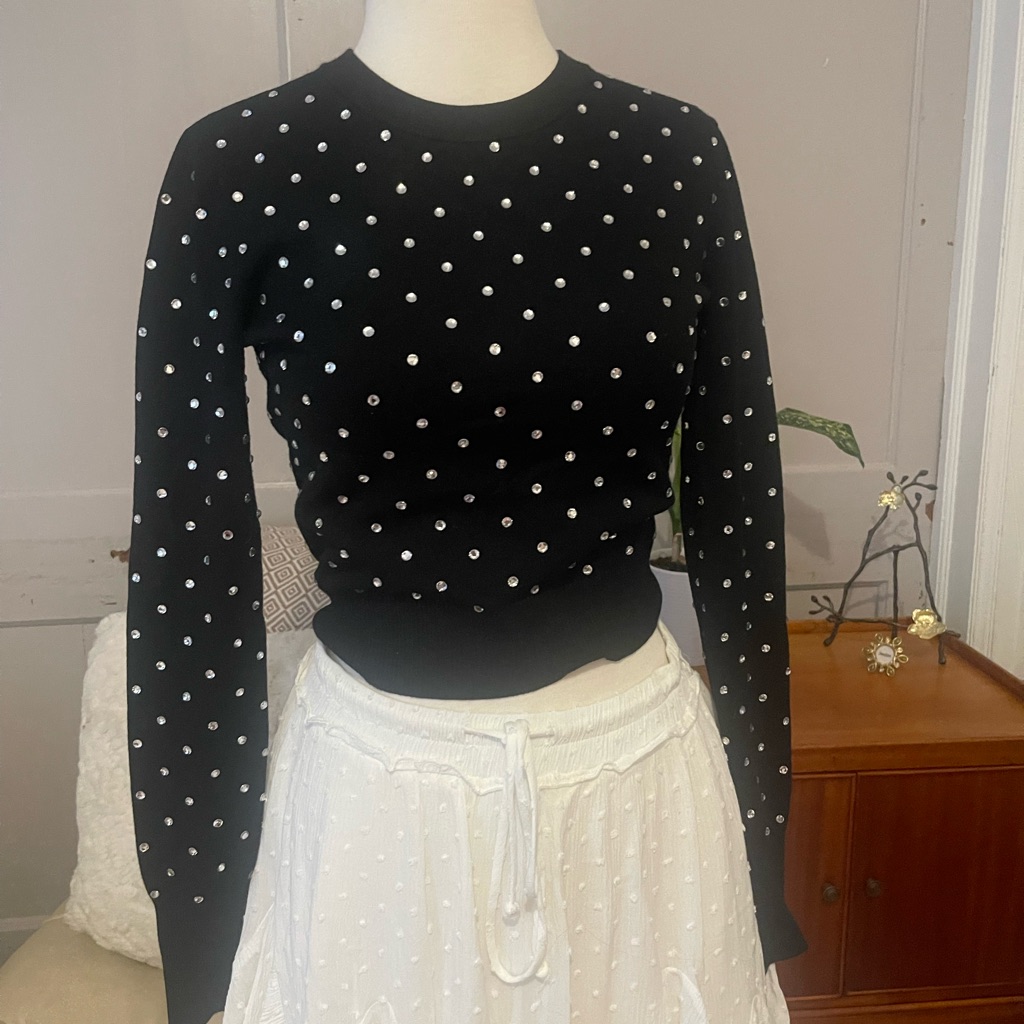 Intermix Black Sweater With Studs/ Diamond Size P Just Stunning